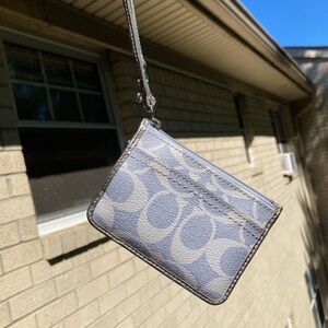 Coach Periwinkle Denim Look Signature C Zipper Pouch Card Holder Key Chain Bag